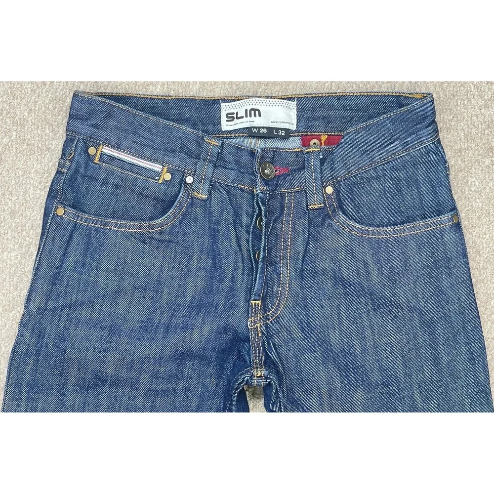 Topman Moto Slim Selvedge Button Fly Men's Denim Jeans Size 26x32